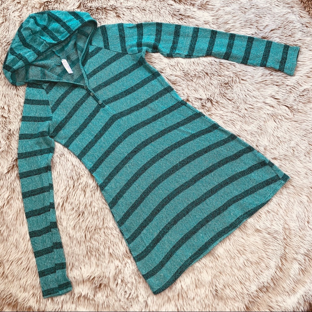3/$25 Alya Blue/Green Striped Long Sweater